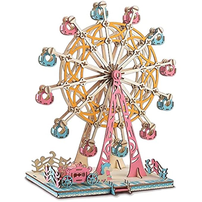 3D WOODEN FERRIS WHEEL BUILDING KIT WOODEN PUZZLE WOODEN FOR BIRTHDAY PRESENT - Image 1